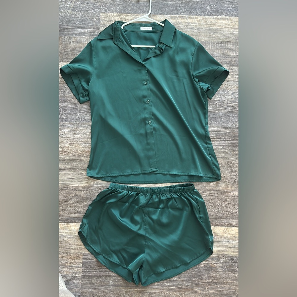 Emerald Green Satin Pajama Set